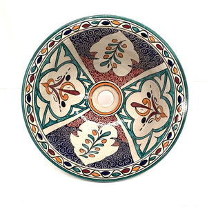 Arabisches Keramikwaschbecken mit Blumenmuster, 35 cm