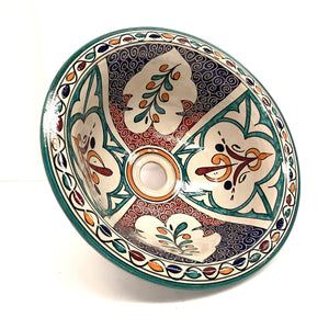 Arabisches Keramikwaschbecken mit Blumenmuster, 35 cm