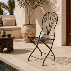 silla marroquí de forja plegable negra