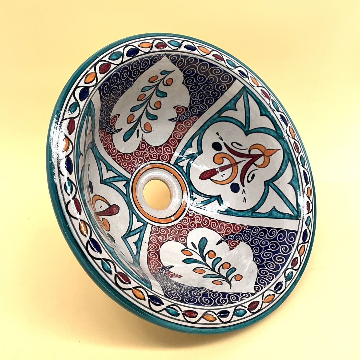 Arabisches Keramikwaschbecken mit Blumenmuster, 35 cm