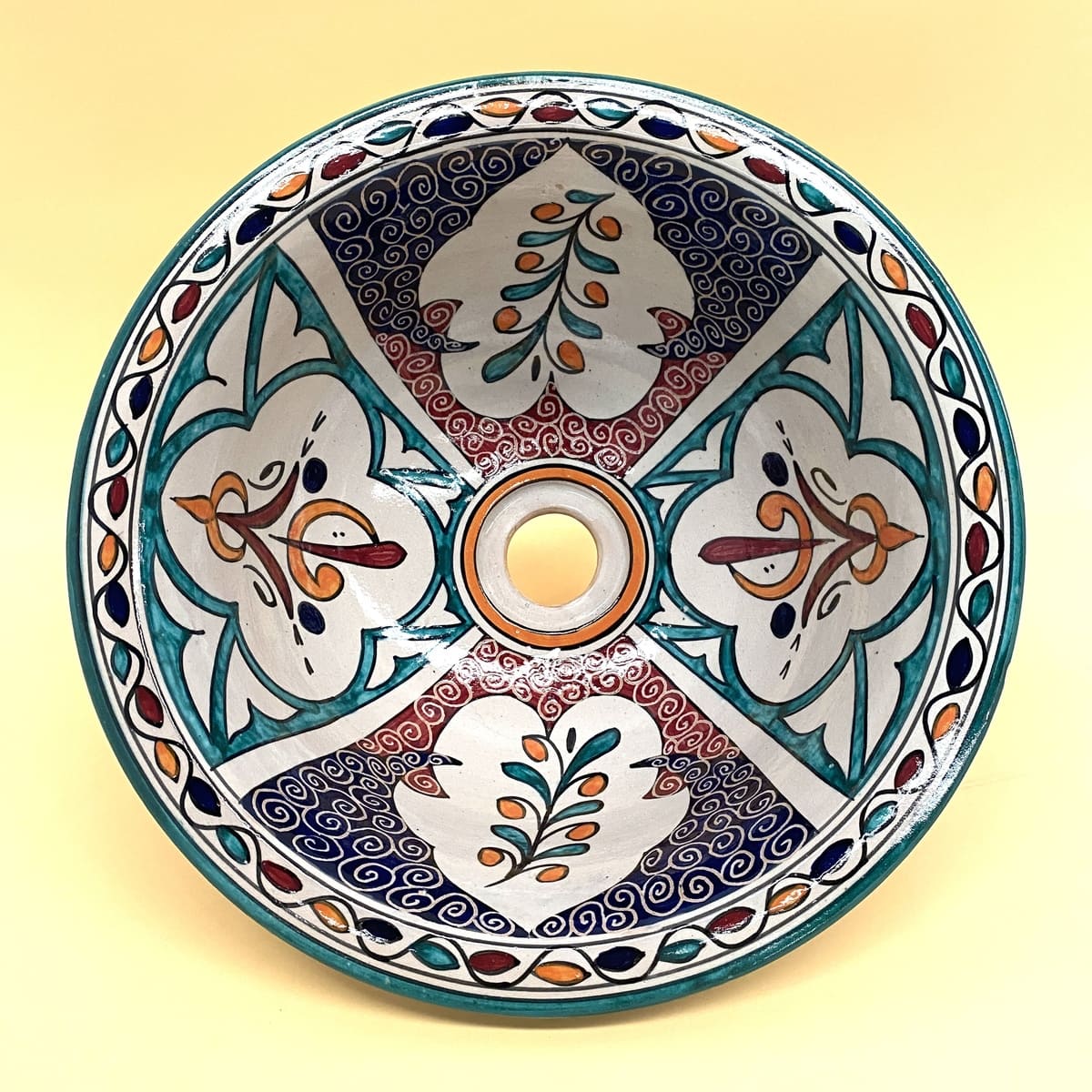 Arabisches Keramikwaschbecken mit Blumenmuster, 35 cm