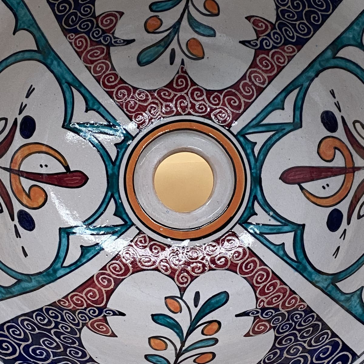 Arabisches Keramikwaschbecken mit Blumenmuster, 35 cm