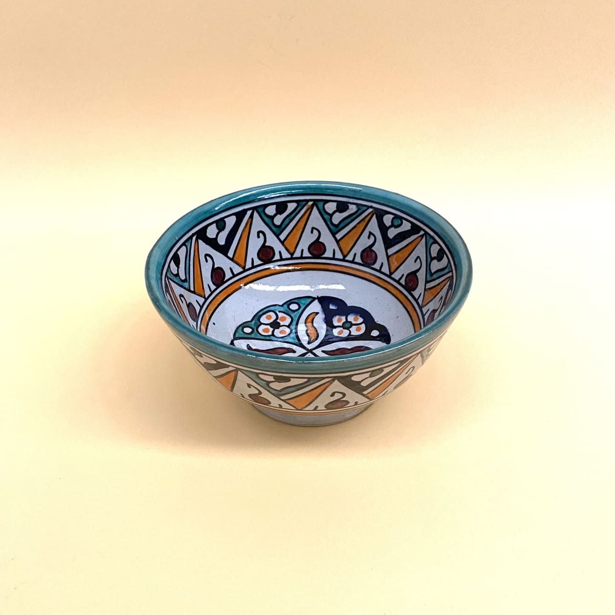 Mehrfarbige arabische Salatschüssel aus grüner Keramik, 18 cm