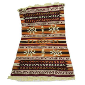 Alfombra turca kilim marrón, negro y naranja antique