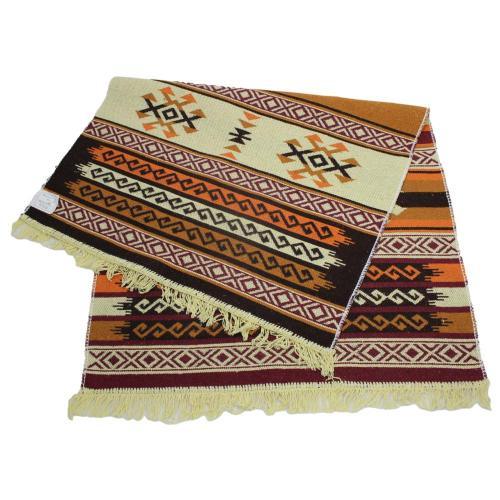 Alfombra turca kilim marrón, negro y naranja antique