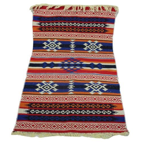 Alfombra turca kilim naranja azul y negro antique