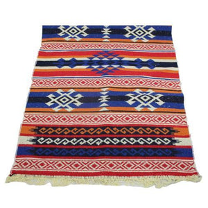 Alfombra turca kilim naranja azul y negro antique