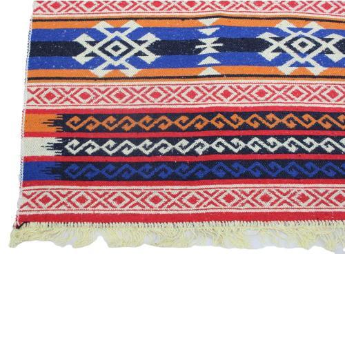 Alfombra turca kilim naranja azul y negro antique