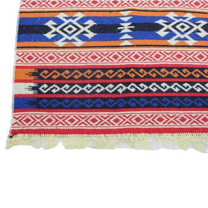 Alfombra turca kilim naranja azul y negro antique