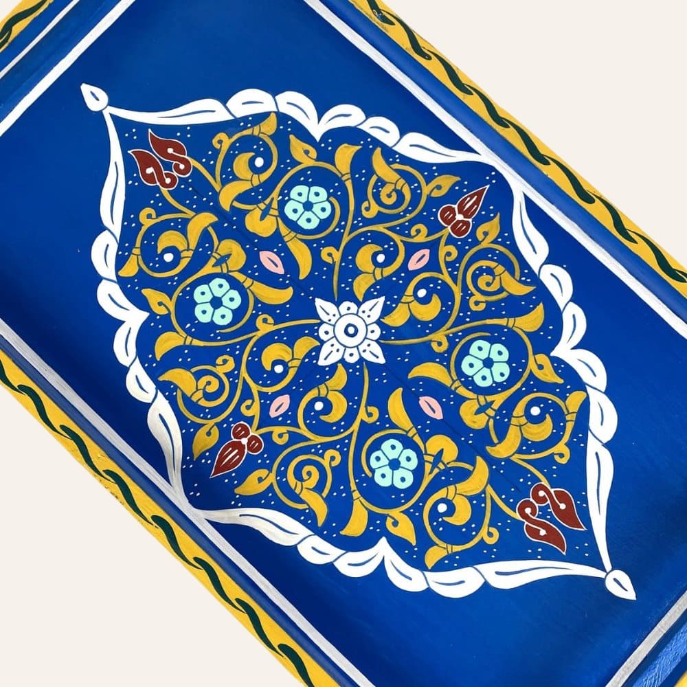 bandeja té marroquí azul pintada