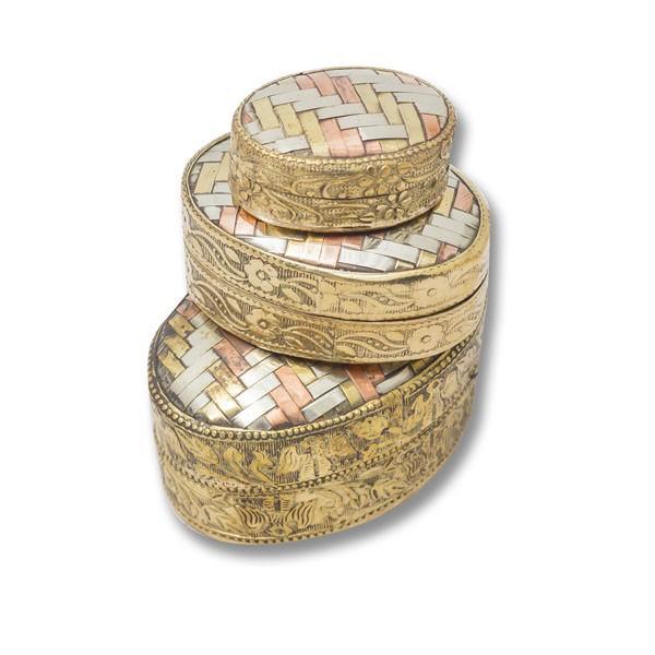 Juego de 3 joyeros ovalados de cobre trenzado