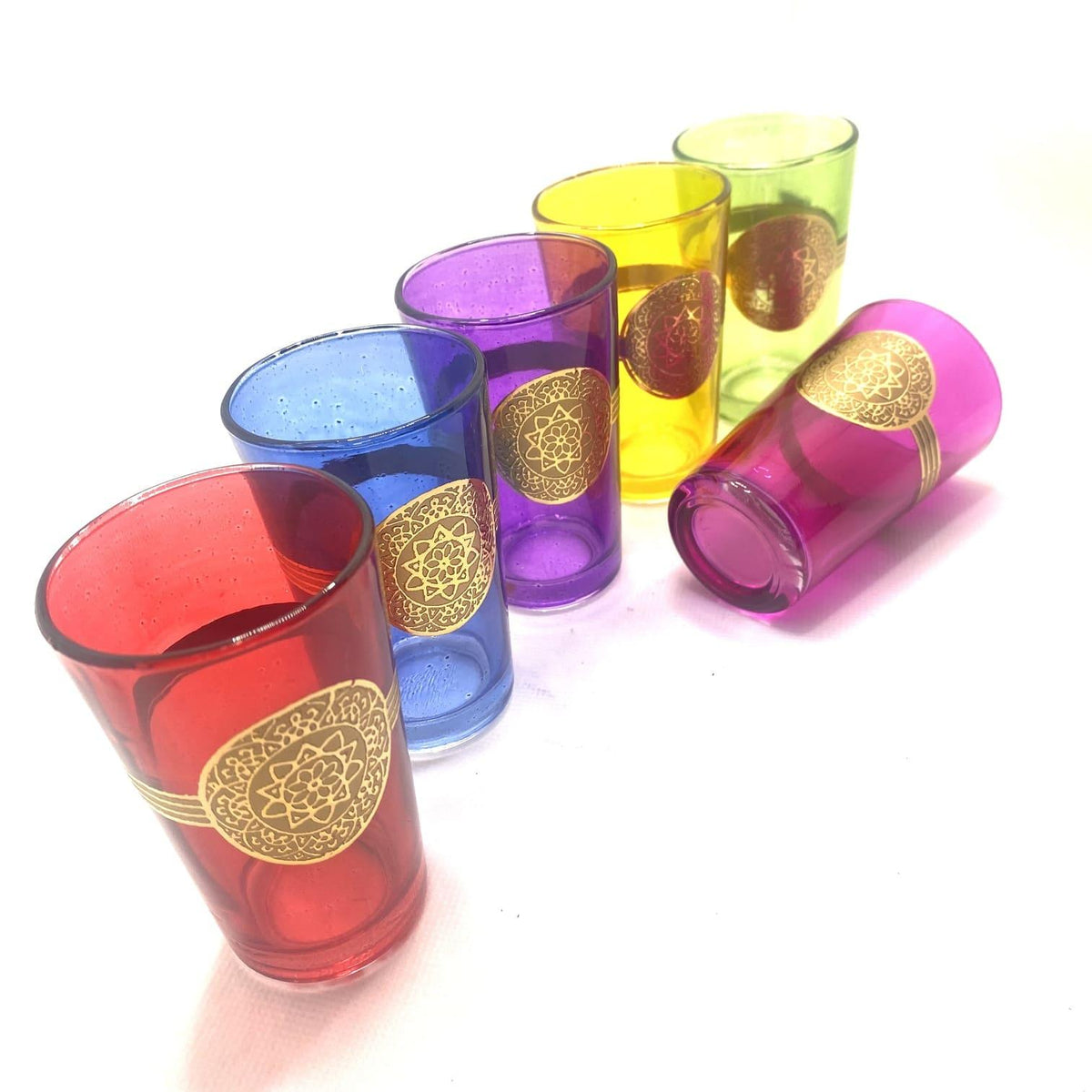 Juego de 6 vasos de té árabes sol dorado