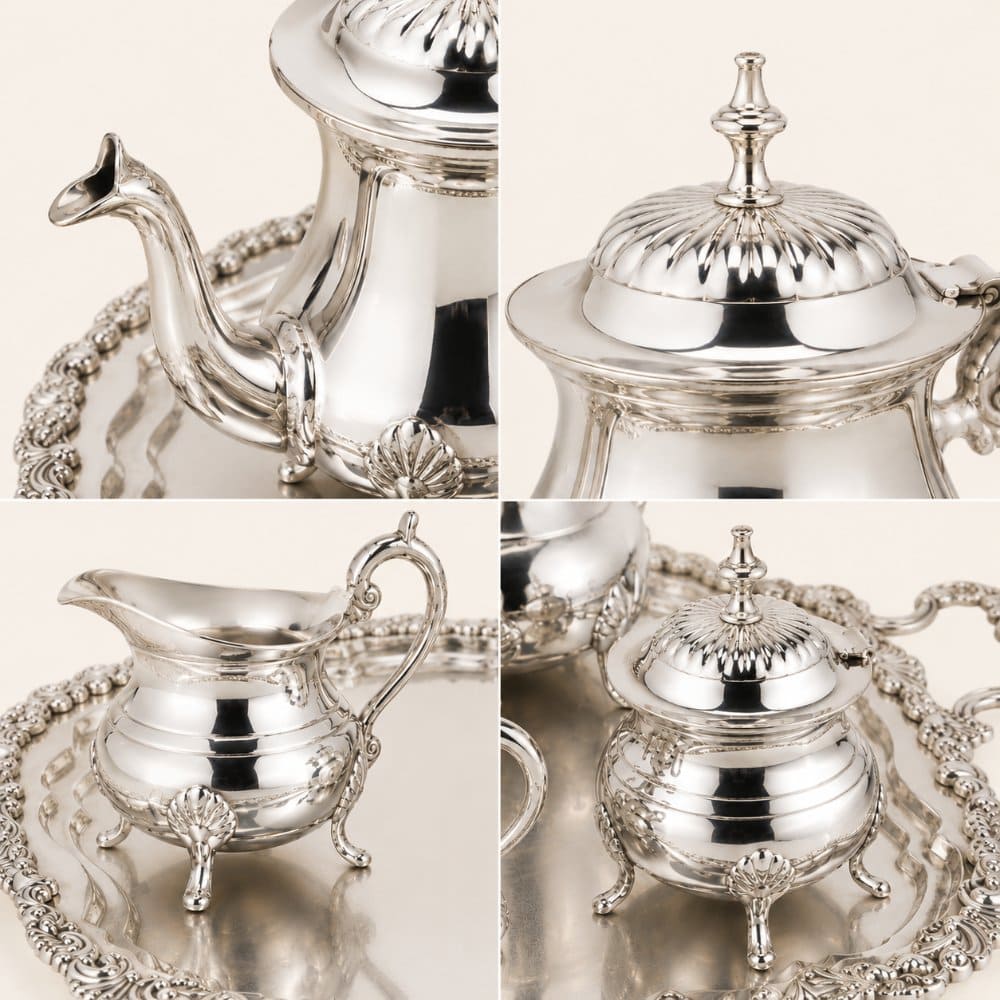 juego de té niquel plateado detalle