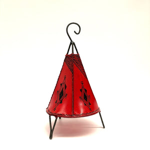 lámpara marrakech piel roja pirámide