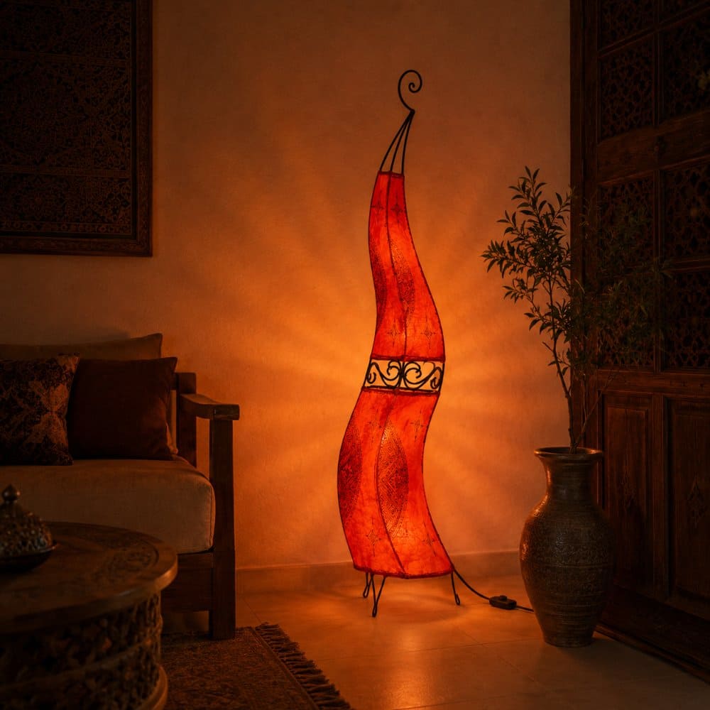 Marokkanische Lampe aus Leder und Schmiedeeisen, 120 cm, rot