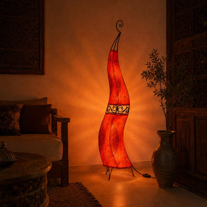 Marokkanische Lampe aus Leder und Schmiedeeisen, 120 cm, rot