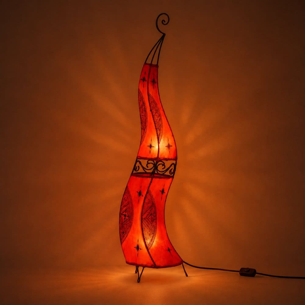 Marokkanische Lampe aus Leder und Schmiedeeisen, 120 cm, rot