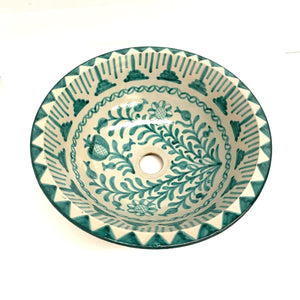 Arabisches Keramikwaschbecken Fez 40cm Granadino Grün | Marokkanisches Kunsthandwerk