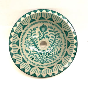 Arabisches Keramikwaschbecken Fez 40cm Granadino Grün | Marokkanisches Kunsthandwerk