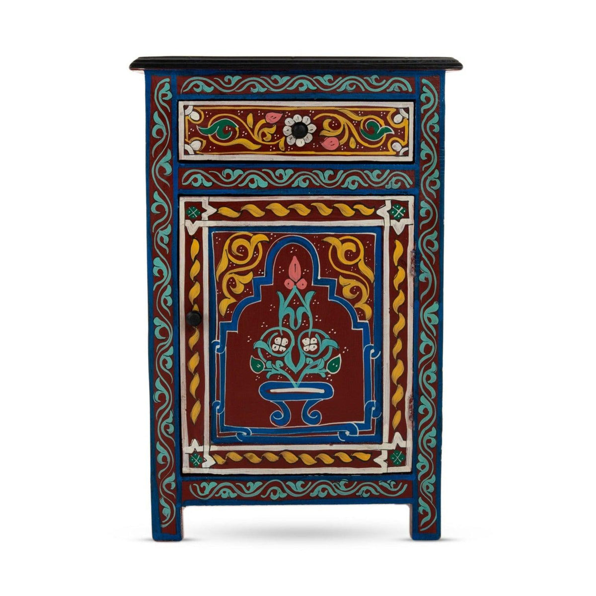 Mesita de noche árabe granate pintada a mano