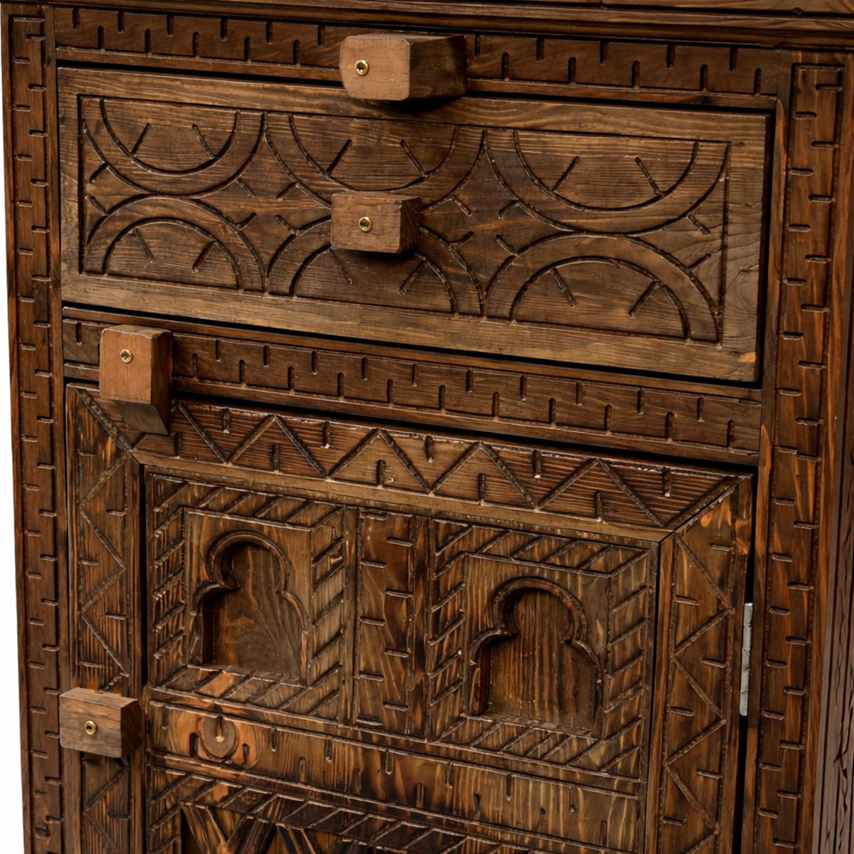 mesita de noche bereber madera maciza detalle