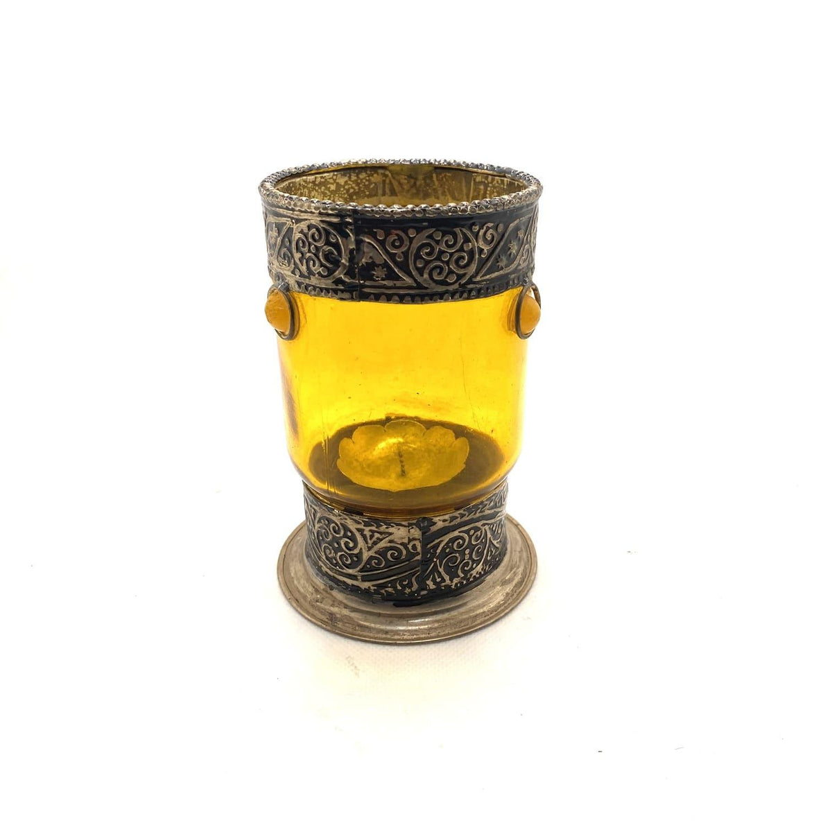 Portavelas marroquí vaso de cristal y alpaca