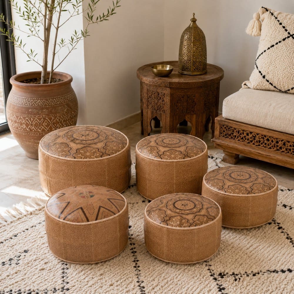 set puff de piel árabe camello lifestyle